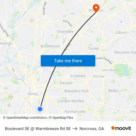 Boulevard SE @ Warmbreeze Rd SE to Norcross, GA map