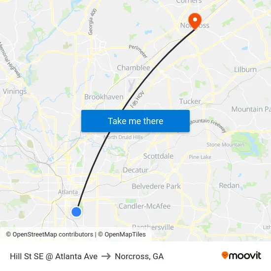 Hill St SE @ Atlanta Ave to Norcross, GA map