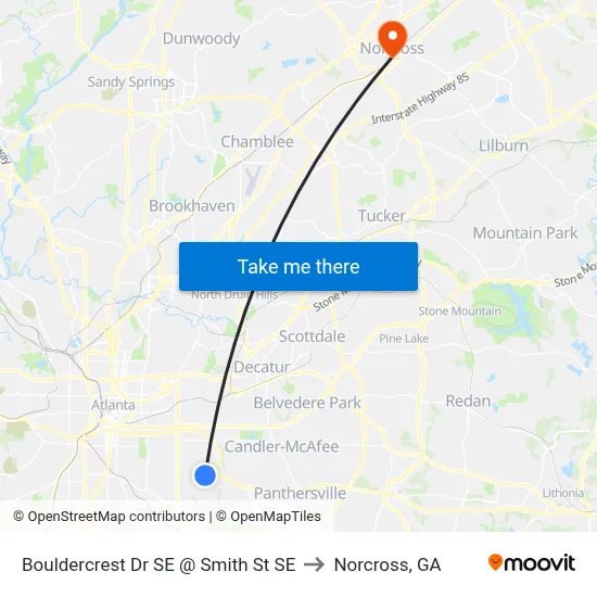 Bouldercrest Dr SE @ Smith St SE to Norcross, GA map