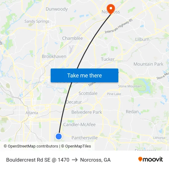 Bouldercrest Rd SE @ 1470 to Norcross, GA map