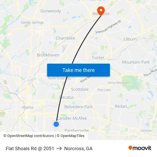 Flat Shoals Rd @ 2051 to Norcross, GA map
