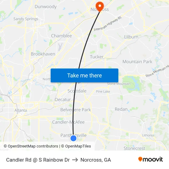 Candler Rd @ S Rainbow Dr to Norcross, GA map