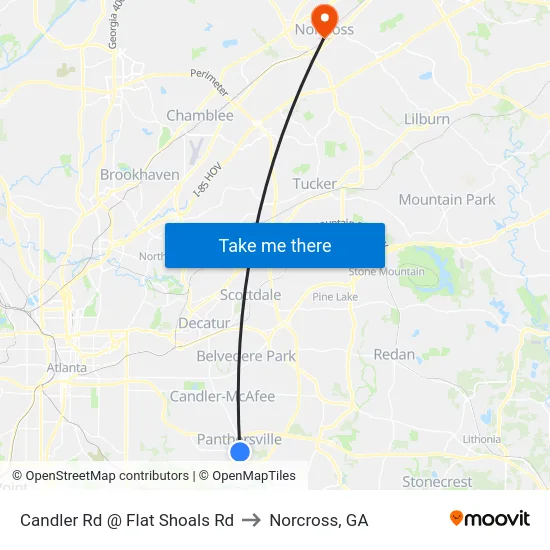 Candler Rd @ Flat Shoals Rd to Norcross, GA map