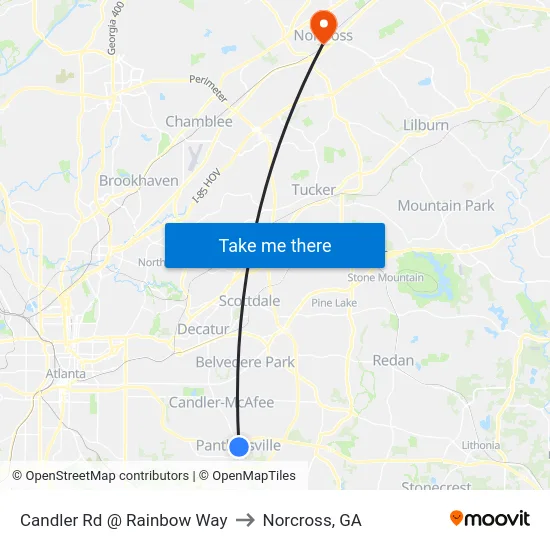 Candler Rd @ Rainbow Way to Norcross, GA map