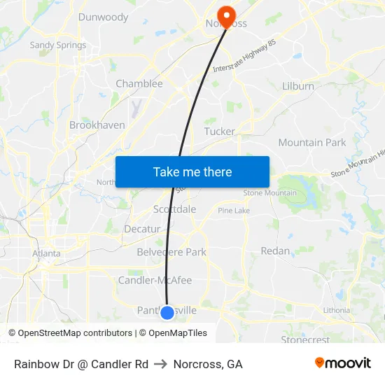 Rainbow Dr @ Candler Rd to Norcross, GA map