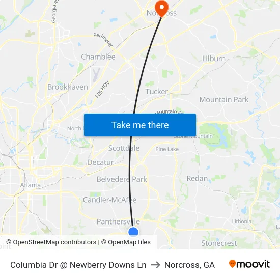 Columbia Dr @ Newberry Downs Ln to Norcross, GA map