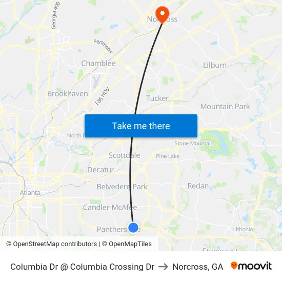 Columbia Dr @ Columbia Crossing Dr to Norcross, GA map