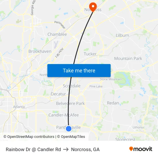 Rainbow Dr @ Candler Rd to Norcross, GA map