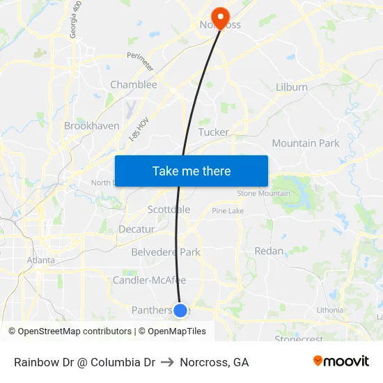 Rainbow Dr @ Columbia Dr to Norcross, GA map