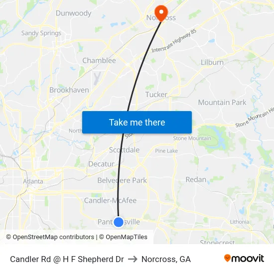 Candler Rd @ H F Shepherd Dr to Norcross, GA map
