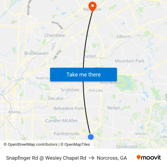 Snapfinger Rd @ Wesley Chapel Rd to Norcross, GA map