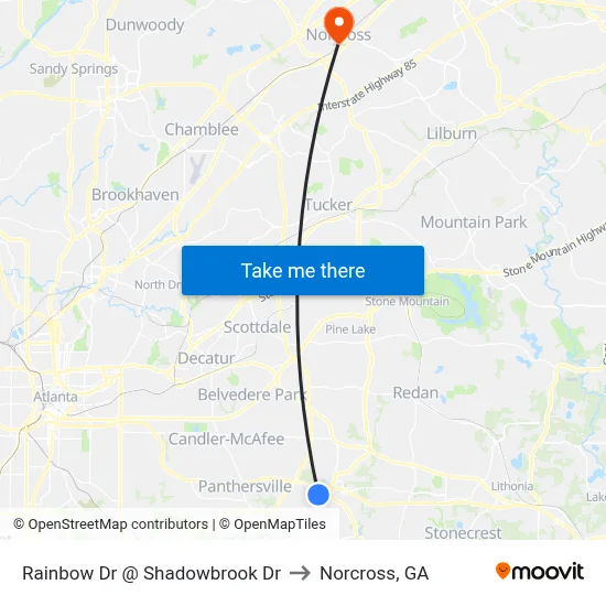 Rainbow Dr @ Shadowbrook Dr to Norcross, GA map
