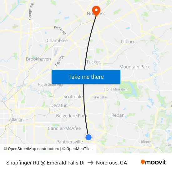 Snapfinger Rd @ Emerald Falls Dr to Norcross, GA map