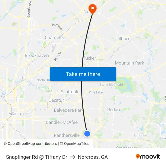 Snapfinger Rd @ Tiffany Dr to Norcross, GA map