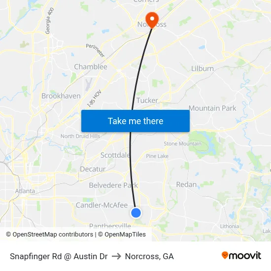 Snapfinger Rd @ Austin Dr to Norcross, GA map