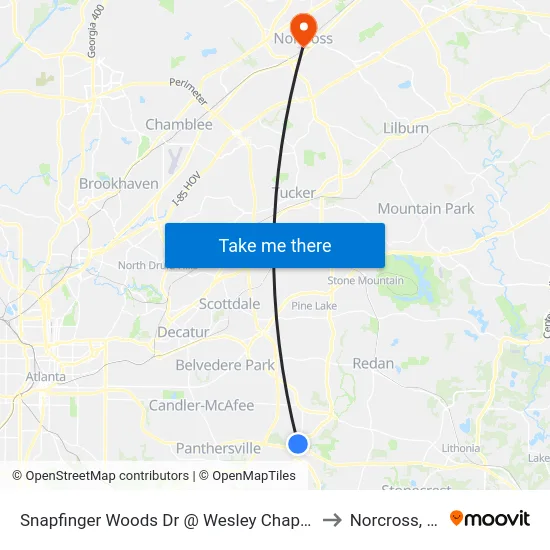 Snapfinger Woods Dr @ Wesley Chapel Rd to Norcross, GA map