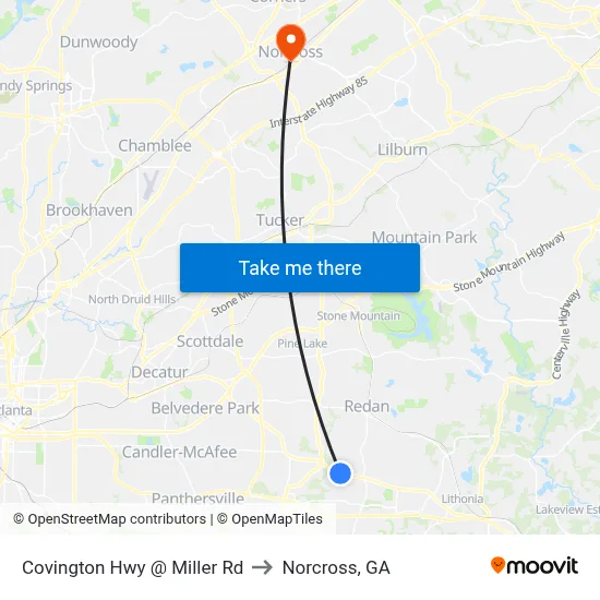 Covington Hwy @ Miller Rd to Norcross, GA map