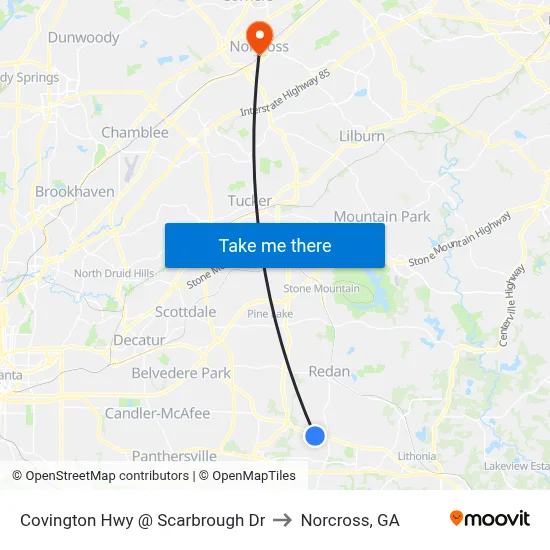Covington Hwy @ Scarbrough Dr to Norcross, GA map