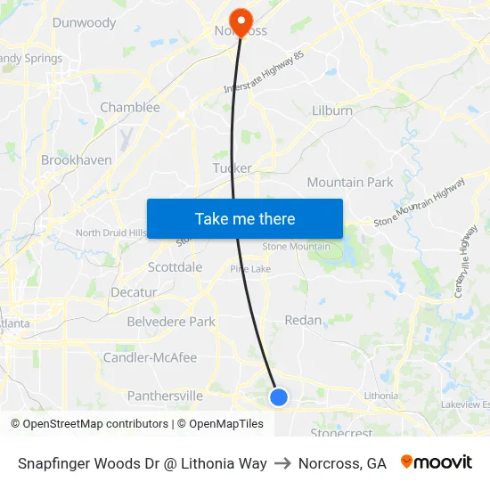 Snapfinger Woods Dr @ Lithonia Way to Norcross, GA map