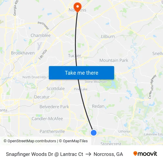 Snapfinger Woods Dr @ Lantrac Ct to Norcross, GA map