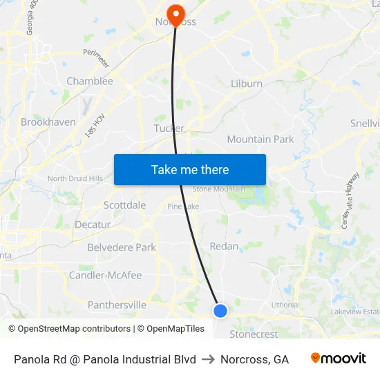 Panola Rd @ Panola Industrial Blvd to Norcross, GA map