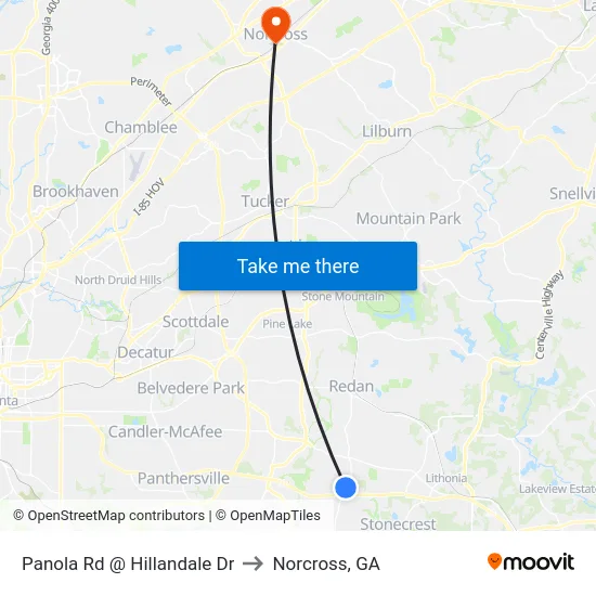 Panola Rd @ Hillandale Dr to Norcross, GA map