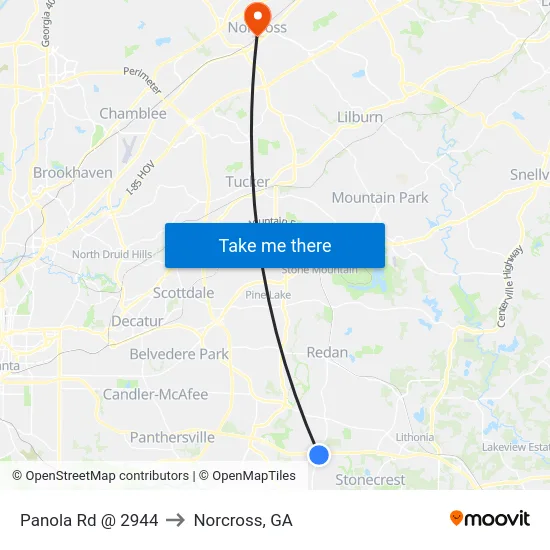 Panola Rd @ 2944 to Norcross, GA map