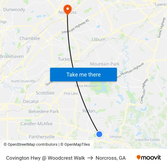 Covington Hwy @ Woodcrest Walk to Norcross, GA map