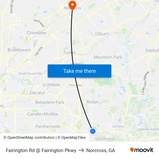 Fairington Rd @ Fairington Pkwy to Norcross, GA map