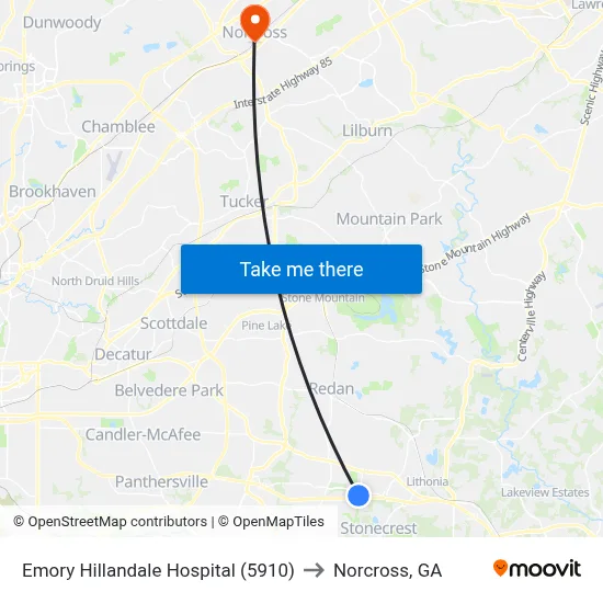 Emory Hillandale Hospital (5910) to Norcross, GA map