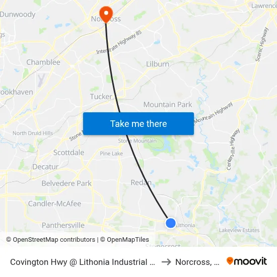Covington Hwy @ Lithonia Industrial Blvd to Norcross, GA map