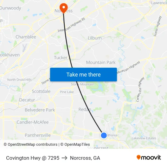Covington Hwy @ 7295 to Norcross, GA map