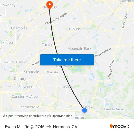 Evans Mill Rd @ 2746 to Norcross, GA map