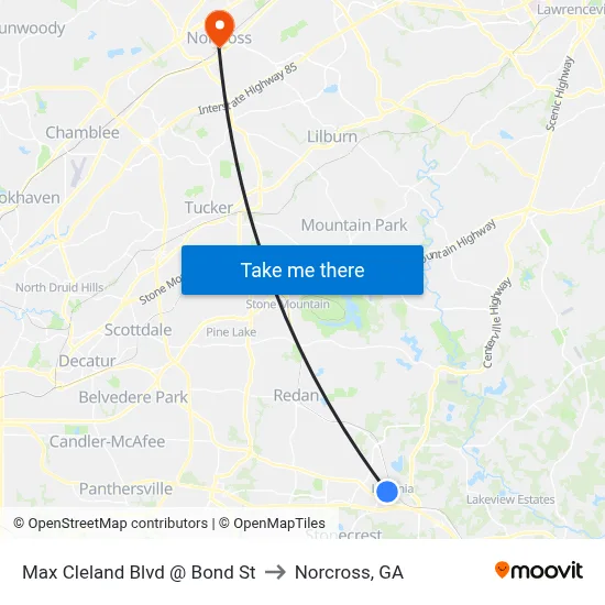 Max Cleland Blvd @ Bond St to Norcross, GA map