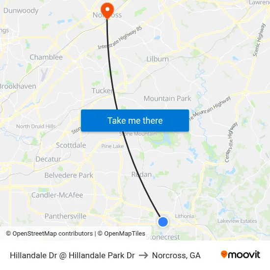 Hillandale Dr @ Hillandale Park Dr to Norcross, GA map