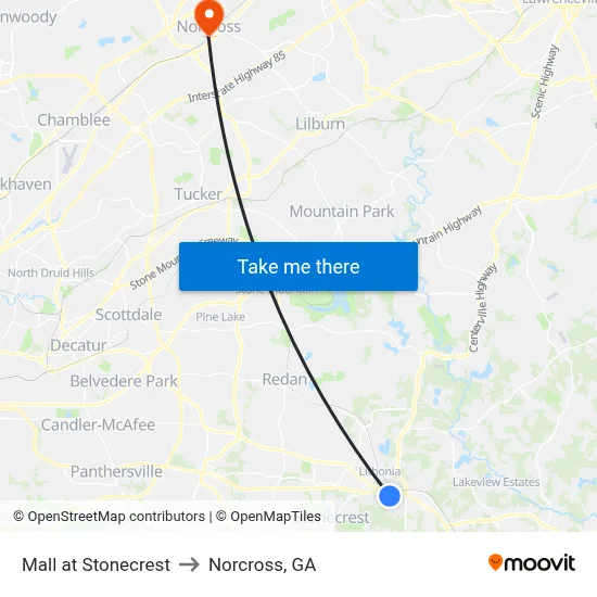 Mall at Stonecrest to Norcross, GA map