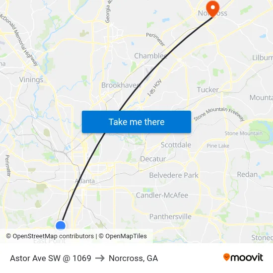 Astor Ave SW @ 1069 to Norcross, GA map