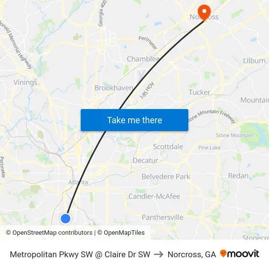 Metropolitan Pkwy SW @ Claire Dr SW to Norcross, GA map