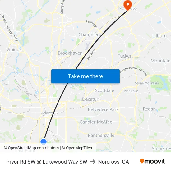 Pryor Rd SW @ Lakewood Way SW to Norcross, GA map