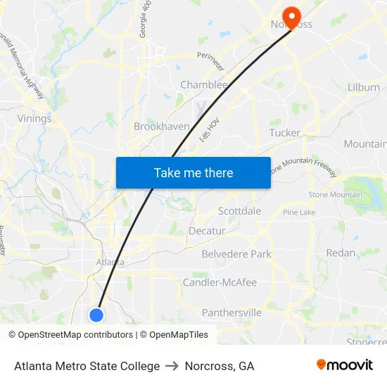 Atlanta Metro State College to Norcross, GA map