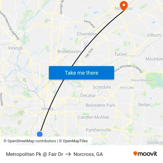Metropolitan Pk @ Fair Dr to Norcross, GA map