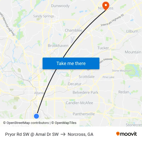 Pryor Rd SW @ Amal Dr SW to Norcross, GA map