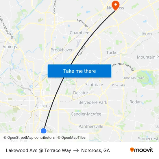 Lakewood Ave @ Terrace Way to Norcross, GA map