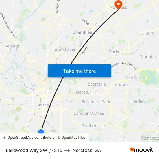 Lakewood Way SW @ 215 to Norcross, GA map
