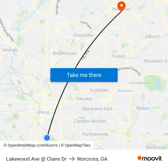 Lakewood Ave @ Claire Dr to Norcross, GA map