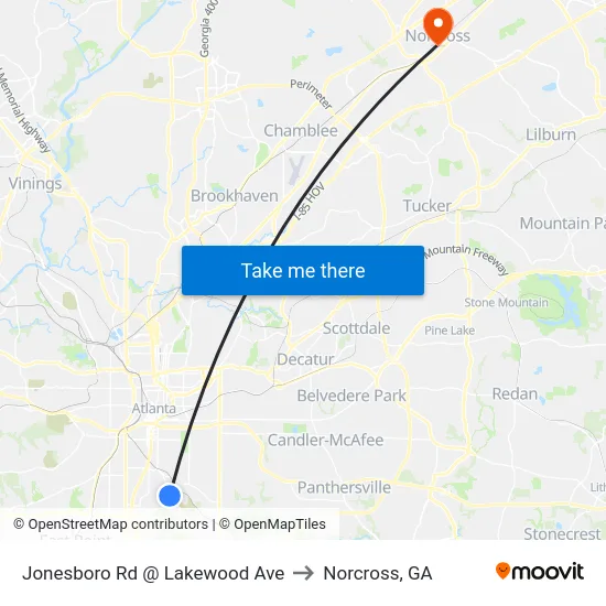 Jonesboro Rd @ Lakewood Ave to Norcross, GA map
