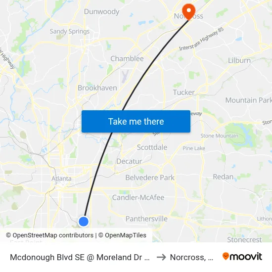 Mcdonough Blvd SE @ Moreland Dr SE to Norcross, GA map