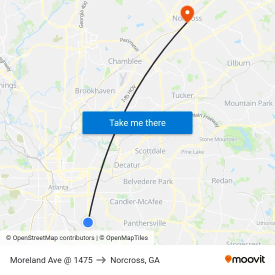 Moreland Ave @ 1475 to Norcross, GA map