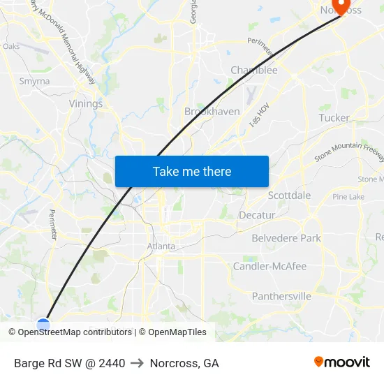 Barge Rd SW @ 2440 to Norcross, GA map