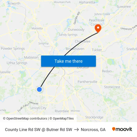 County Line Rd SW @ Butner Rd SW to Norcross, GA map